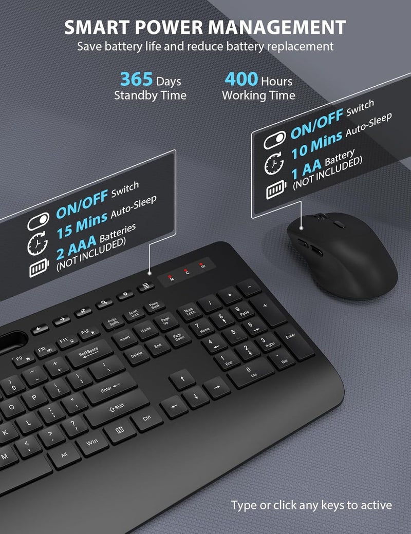 Trueque Wireless Keyboard and Mouse Combo - Full-Sized Ergonomic Keyboard with Wrist Rest, Phone Holder, Sleep Mode, Silent 2.4GHz Cordless Keyboard Mouse Combo for Computer, Laptop, PC, Mac, Windows - - Image 5